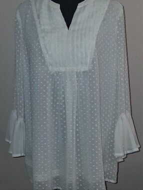 krazy kat White Swiss Dot Peasant Blouse